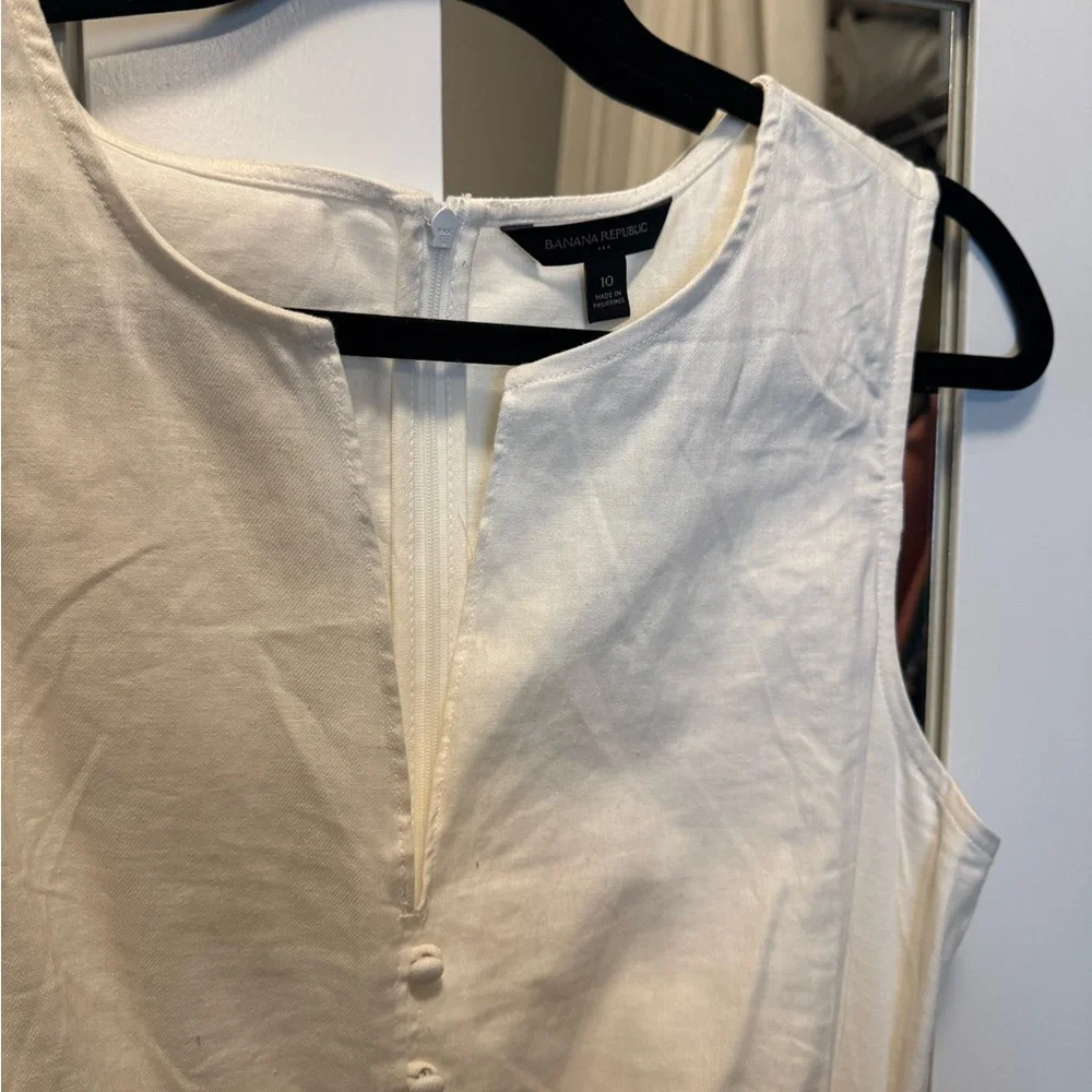 Banana republic sleeveless linen belted dress, white, size 10 - Picture 3 of 3